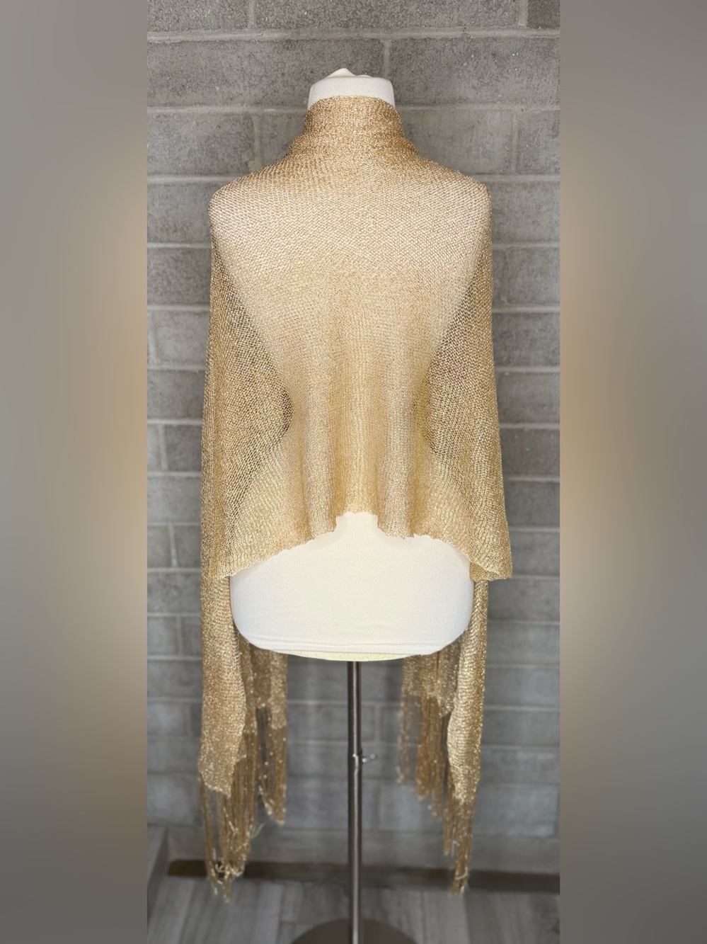 Gold Metallic Fringe Evening Shawl Wrap Wedding Formal Party Lightweight Scarf - Picture 10 of 14